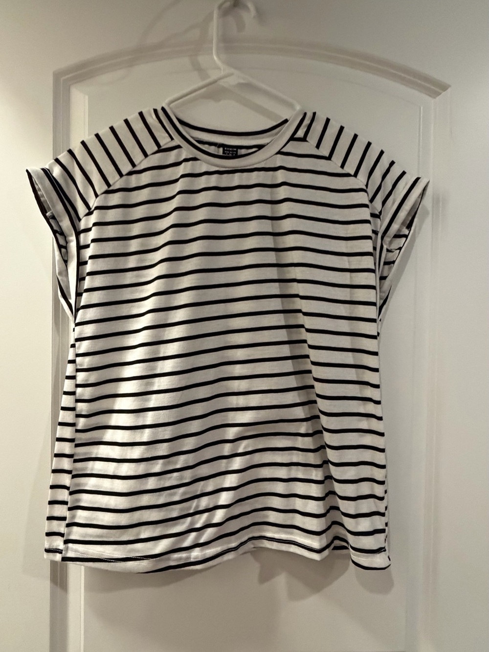 SHEIN Black & White Striped Short Sleeve Tee